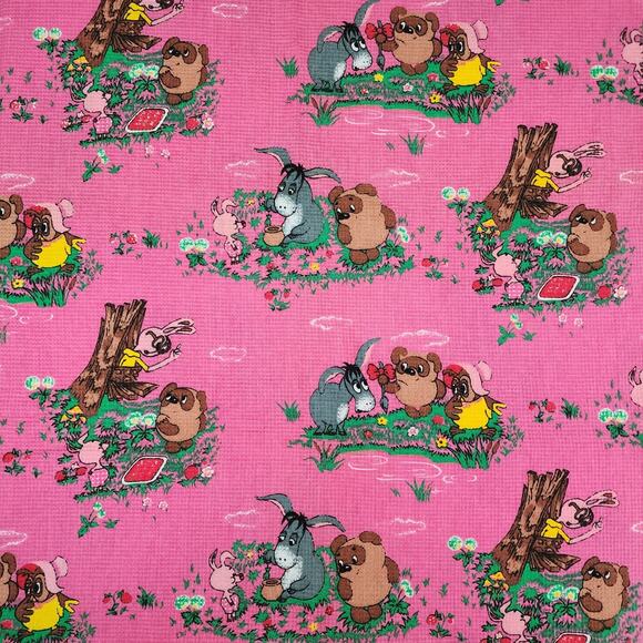 Vintage Soviet Union USSR Russian Winnie the Pooh Fabric Pink Waffle Weave Cloth - Picture 2 of 6